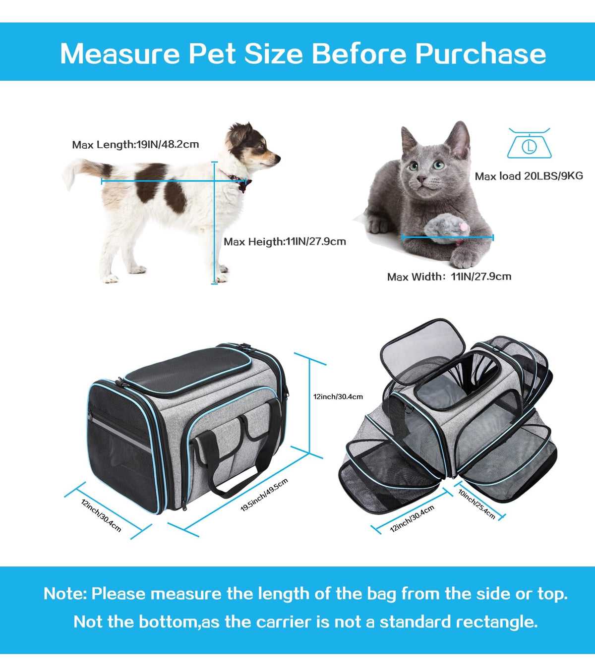 Airline Approved Pet Carrier, Large Soft Sided Pet Travel TSA Carrier 4 Sides Expandable Cat Collapsible Carriers with Removable Fleece Pad and Pockets for Cats Dogs and Small Animals