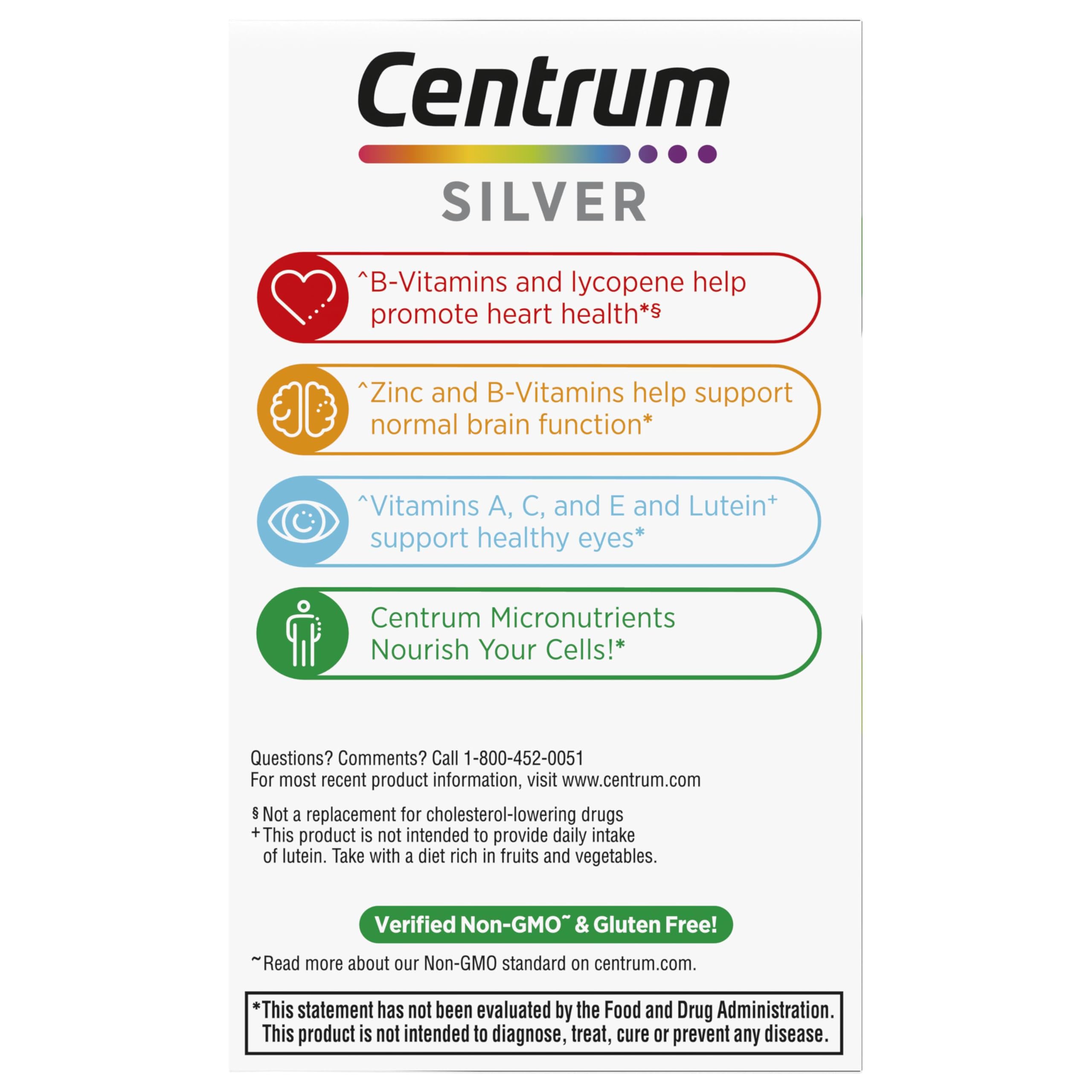 Centrum Silver Multivitamin for Adults 50 and Over, 125 Tablets | Contains Vitamin D3, B Vitamins, Clinically Proven to Support Memory as You Age, GLP-1 Support