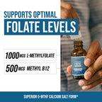 Organic Methyl Folate 1000 mcg + Methyl B12 Cofactor (300 Servings) – Metabolically Active 5-MTHF Form, Organic Berry Flavor, Liquid Sublingual Form – Mood, Cognition, Methylation, Pregnancy (1oz)