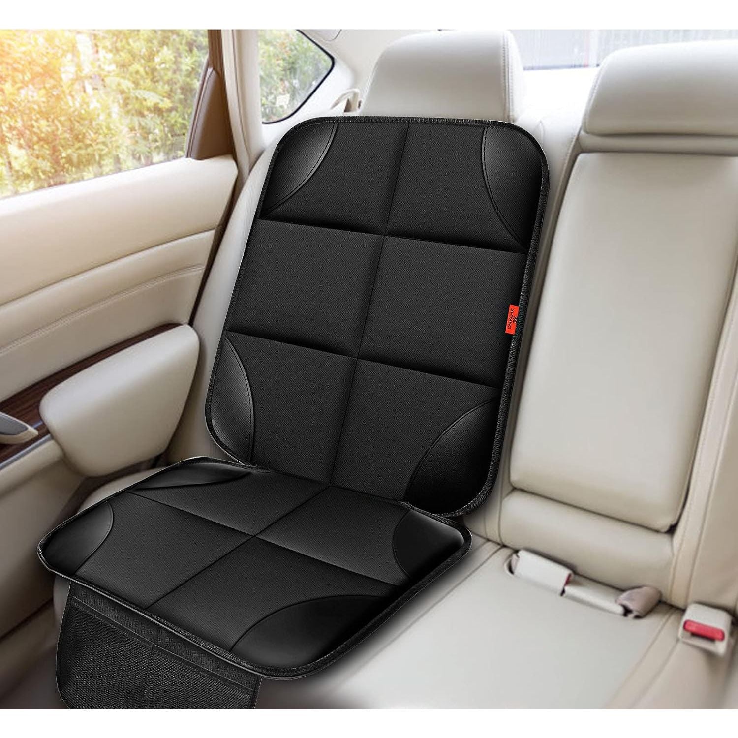 Buy now Car Seat Protector 1 Pack Car Seat Cushion Mat Thickest Padding,Waterproof 600D Fabric Car Seat Covers for Non-Slip Backing Mesh Pockets for Baby and Pet (Black, 1 Pack) at indiglob india