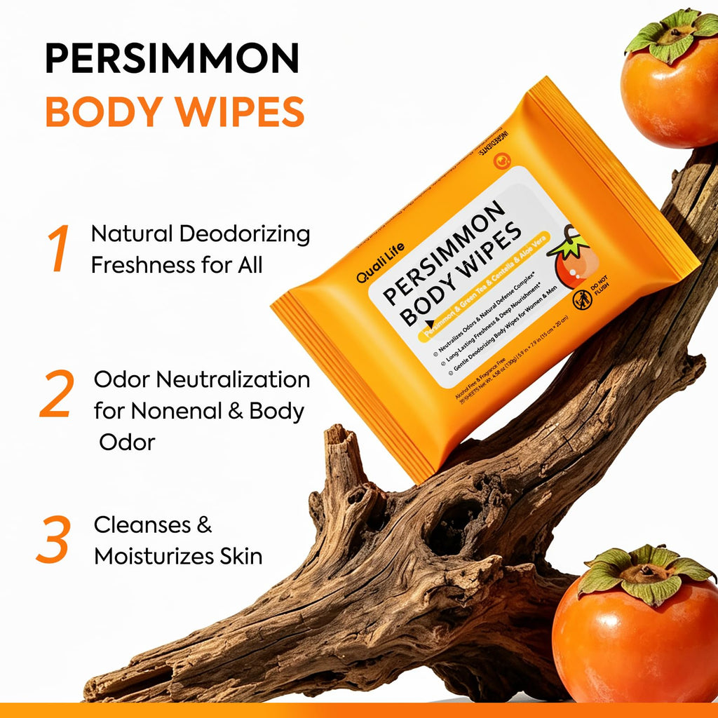 Persimmon Deodorant Wipes - Long-Lasting Odor Control - Fragrance-Free