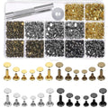 Selizo 480 Sets Small Double Cap Leather Rivets 4 Colors 3 Sizes (Cap Diameter: 6mm/8mm/8mm) Tubular Metal Studs with 3 Pieces Setting Tool Kit for Leather Craft Repairs Decoration