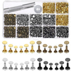 Selizo 480 Sets Small Double Cap Leather Rivets 4 Colors 3 Sizes (Cap Diameter: 6mm/8mm/8mm) Tubular Metal Studs with 3 Pieces Setting Tool Kit for Leather Craft Repairs Decoration