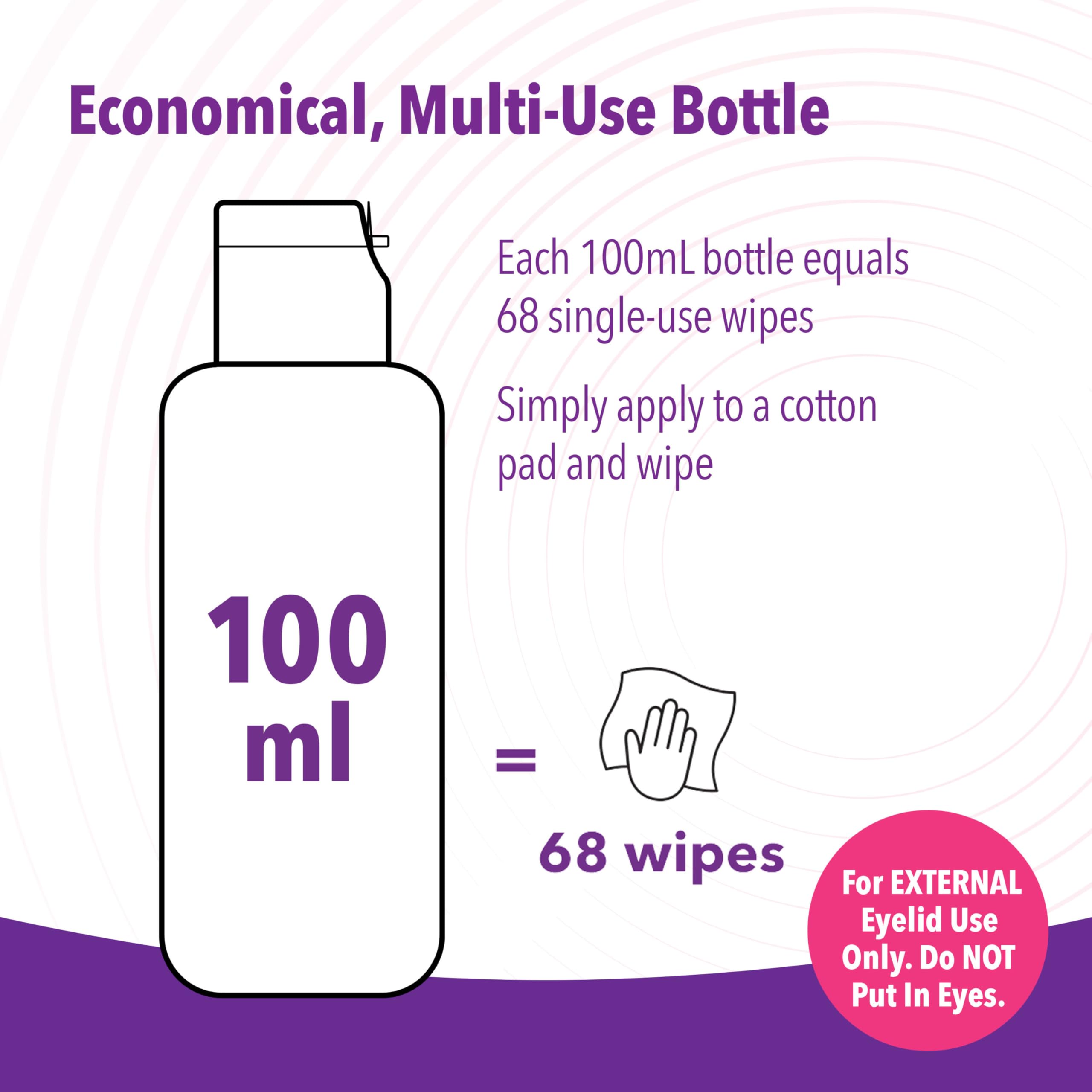 iVIZIA Micellar Eyelid Cleanser, 3.3 fl oz (100ml) | Micellar, Lifts oils and makeup, No Rinse, Gentle Eye Makeup Remover, Economical bottle for eyelids, BAK-free
