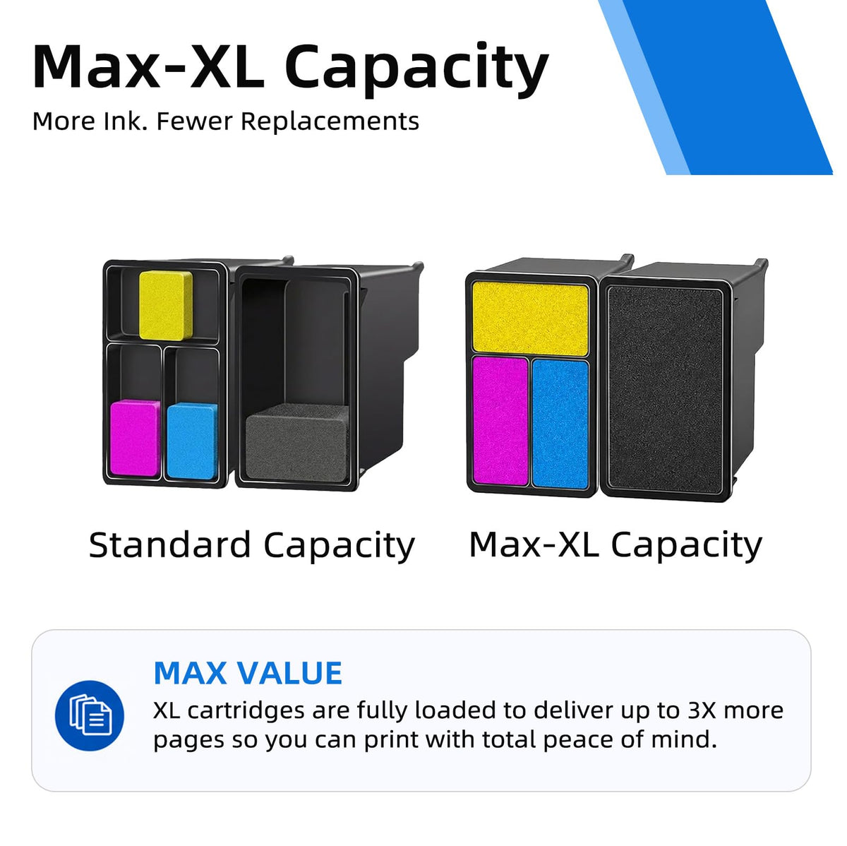 67XL Ink Cartridges Black/Color Combo Pack Replacement for HP 67 XL HP67XL