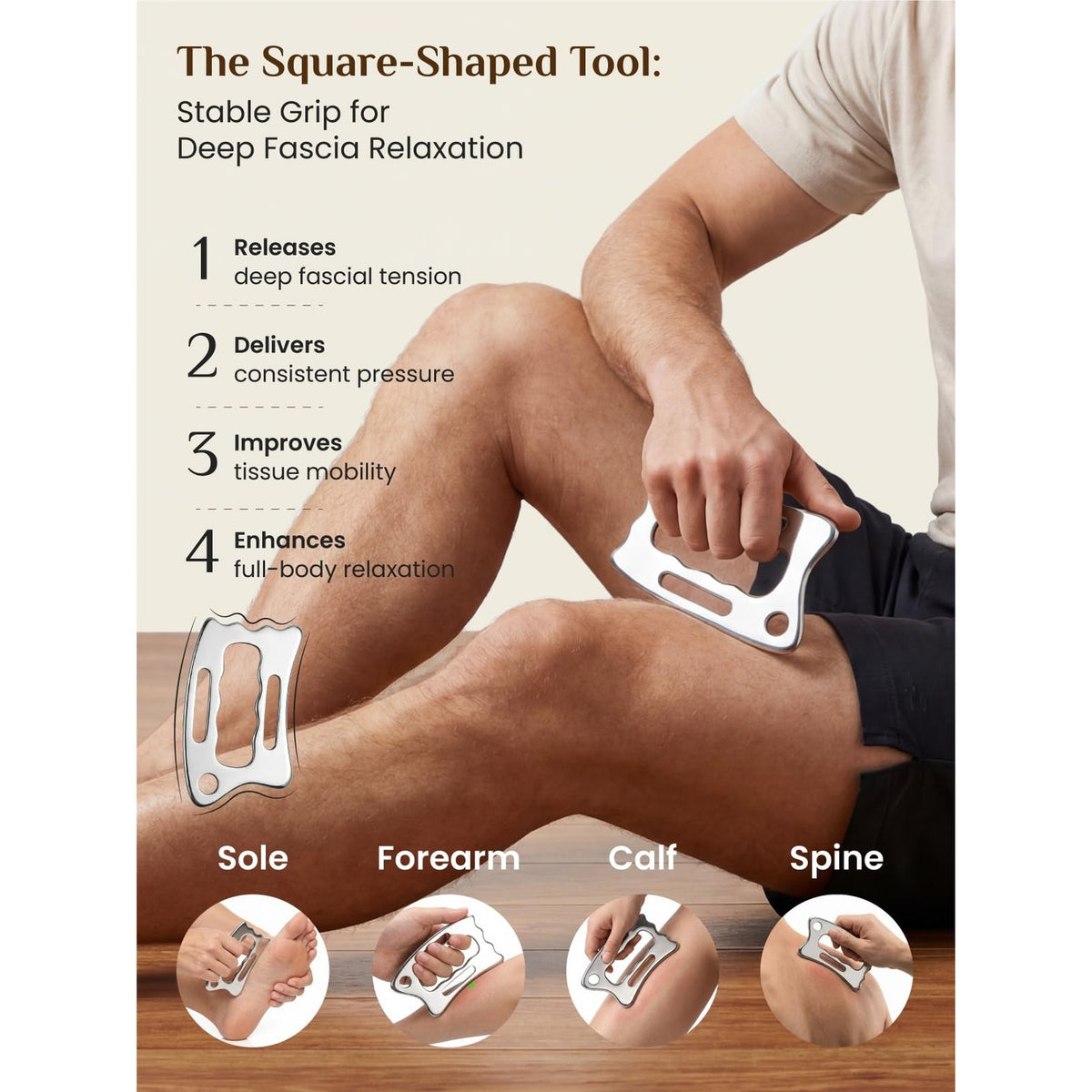 Rena Chris Muscle Scraper Tool Set, Stainless Steel Body Gua Sha for Physical Therapy, Deep Tissue Massage & Lymphatic Drainage, Travel Pouch & Guide Included (3-Piece Kit)