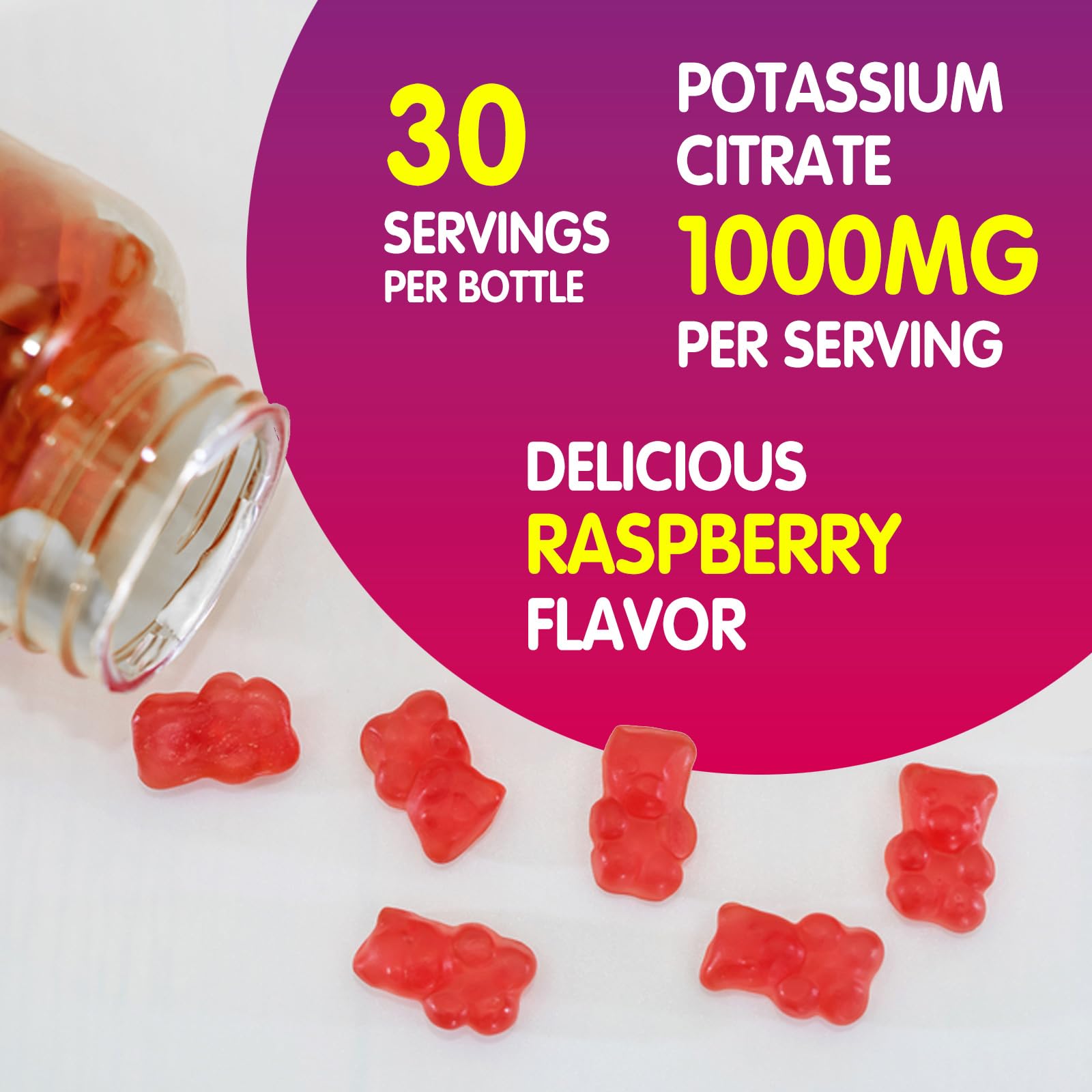 duwhot Potassium Citrate 1000mg Gummies, 60 Chewables | Potassium Supplement for Adults Women & Men, Support Leg Cramps & Muscle Health
