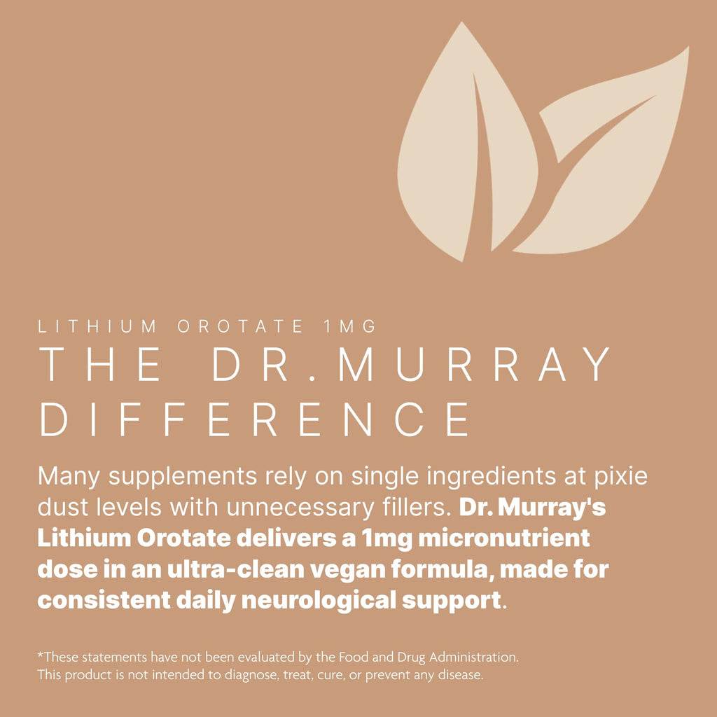 Dr. Murray's Lithium Orotate 1 mg Vegan Capsules, Mood Support, 90 Count