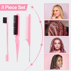 SWEET VIEW 3Pcs Slick Back Hair Brush | Rat Tail Comb, Edge | Bristle Brush, Sleek Ponytail/Bun Smoothing Baby Hair & Flyaways