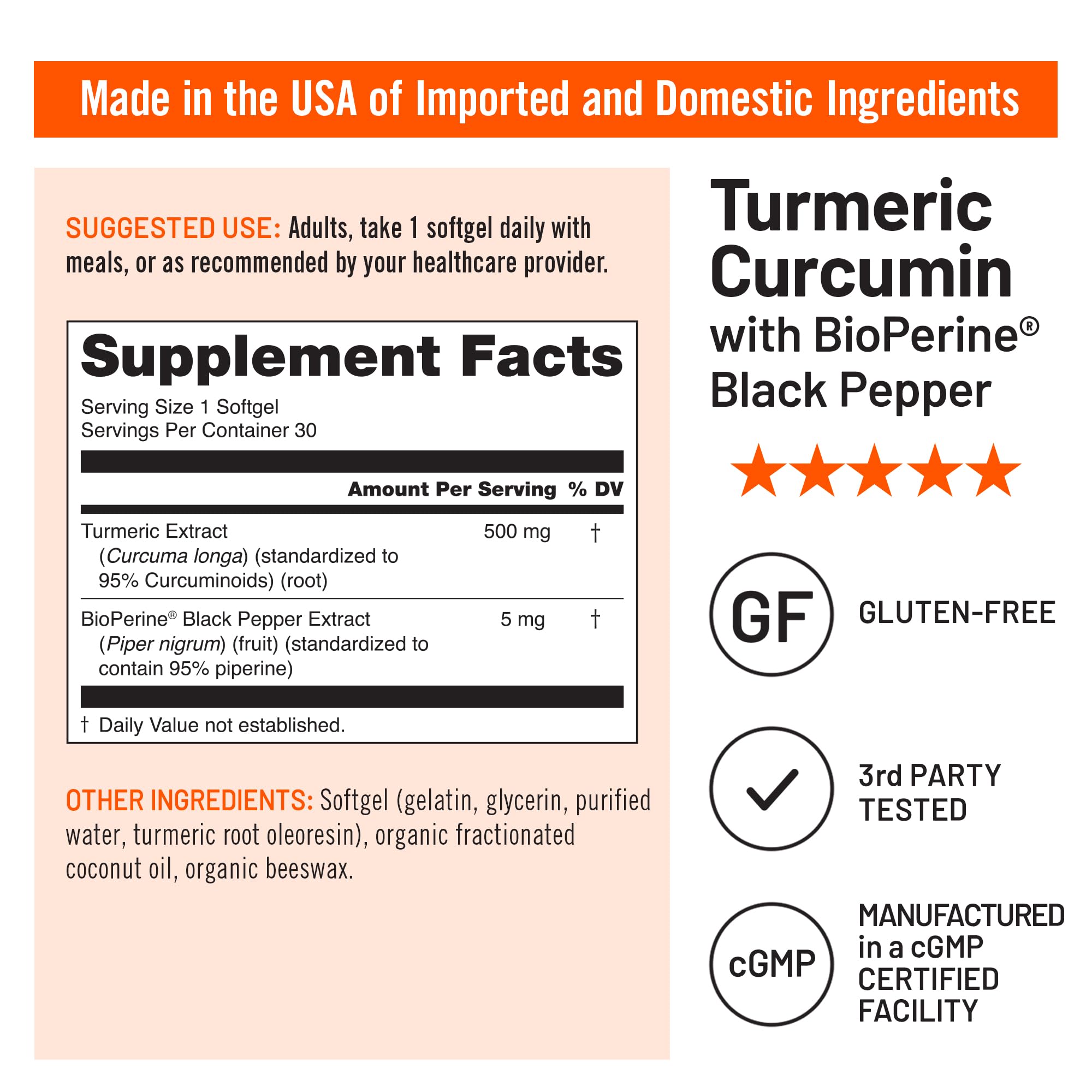 NatureWise Turmeric Curcumin 500mg Supplement with BioPerine, 30 Softgels | Extra Strength 95% Curcuminoids - Black Pepper Extract for Absorption - Immune Support - 1-Month Supply