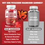 Potassium Magnesium Gummies with Electrolytes & Vitamins - Magnesium Glycinate, Potassium Citrate, Calcium, Vitamins B6, D3 & K2 for Muscle Function & Recovery - Vegan, Strawberry, 60 Count