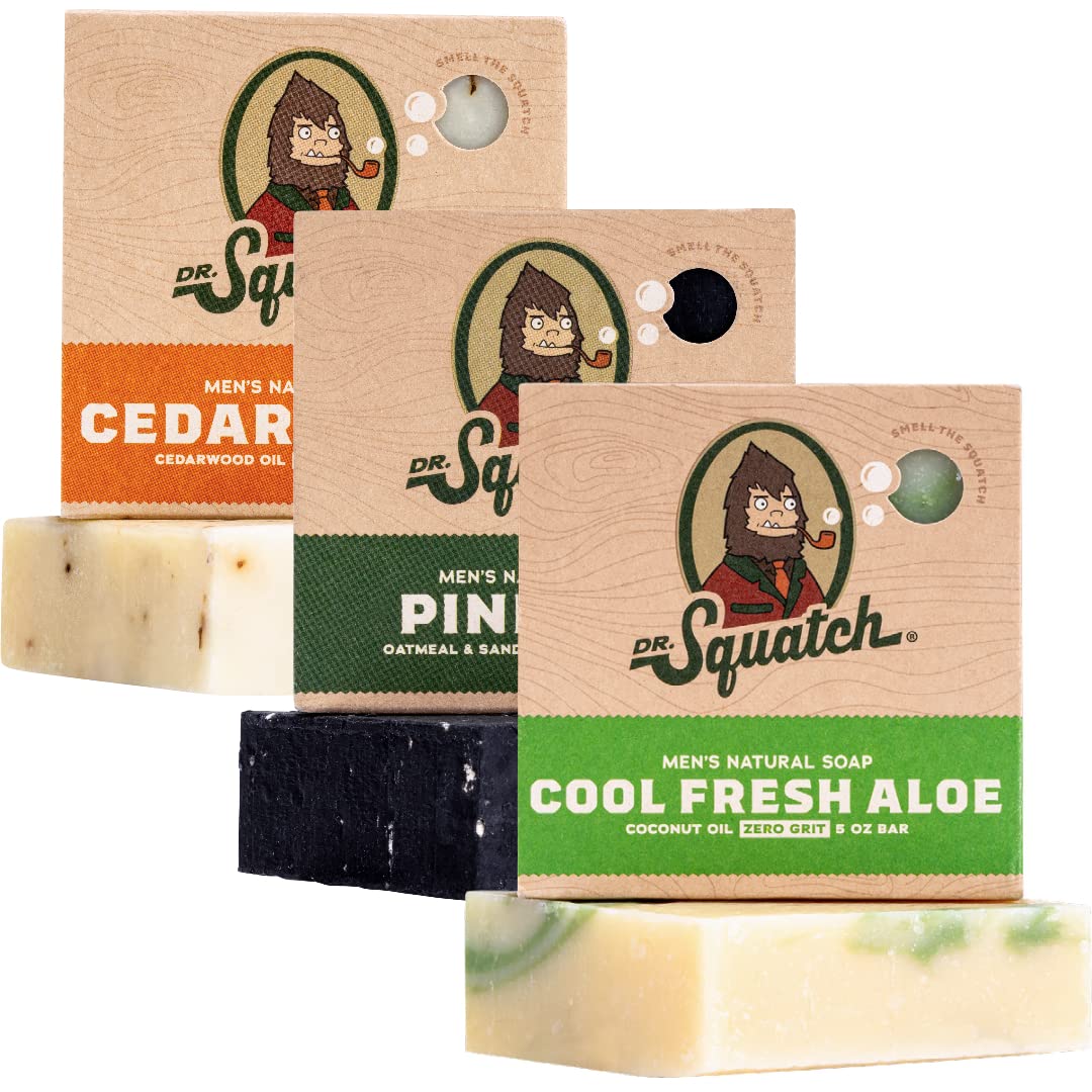 Buy now Dr. Squatch Natural Men’s Bar Soap - Cold Process Body Soap Bar with Natural Oils - Gifts for Men - Coconut Castaway, Fresh Falls & Cool Fresh Aloe (5 oz, 3-Pack) at indiglob india