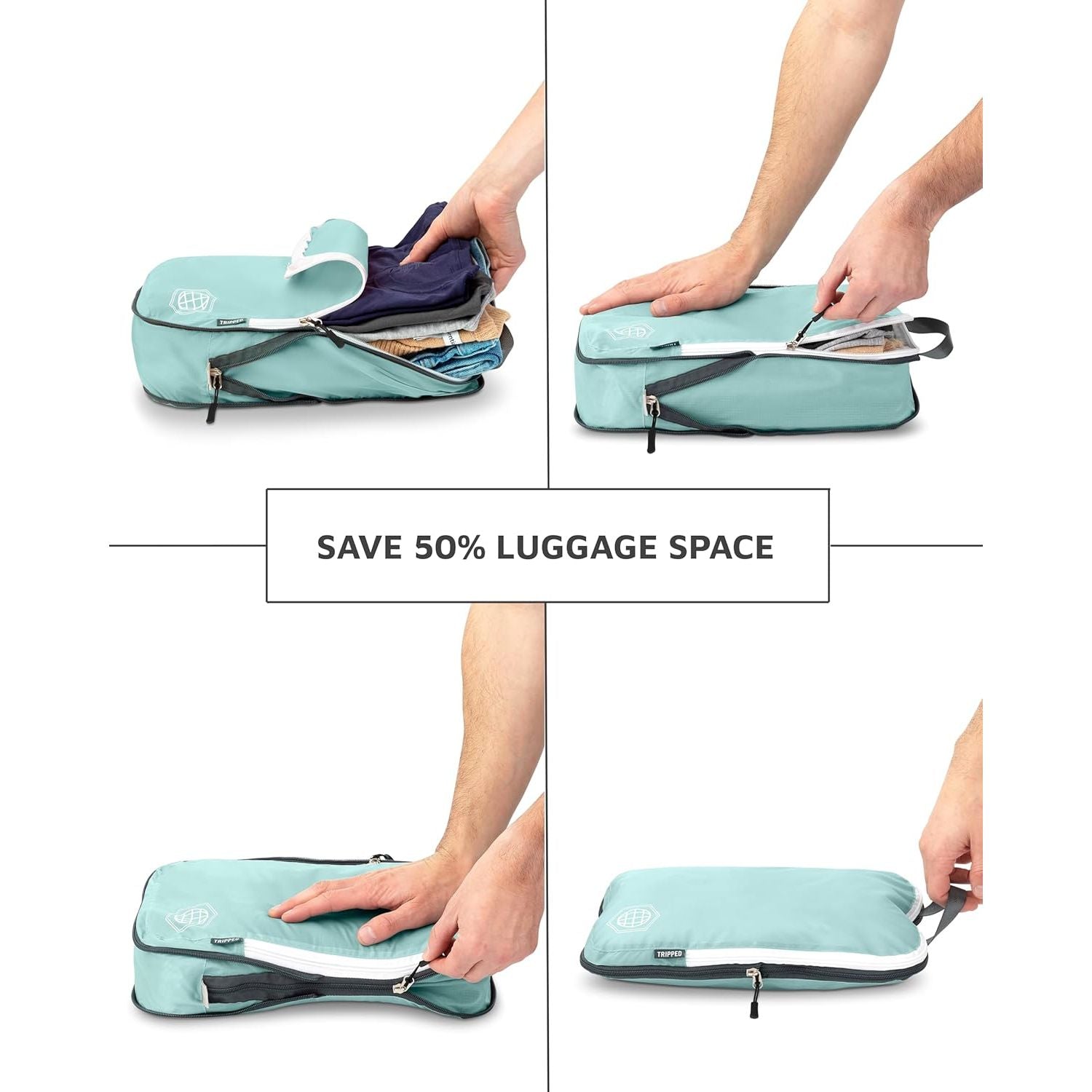 Buy now Compression Packing Cubes Set for Travel - Lightweight, Durable Clothes Organizer for Carry-On Luggage and Suitcases by TRIPPED Travel Gear at indiglob india
