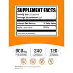 BulkSupplements.com Alpha Lipoic Acid Capsules - ALA Supplement, Alpha Lipoic Acid 600mg - Gluten Free - 240 Capsules (Pack of 1)