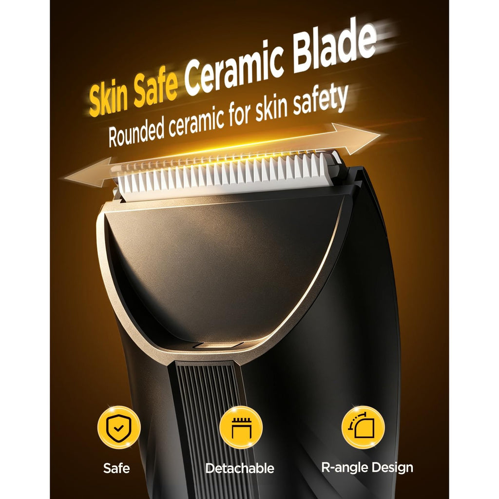 Spacekey Electric Body Hair Trimmer - IPX7 Waterproof Ball Trimmer for Men with LED Light, Wet/Dry Groomer, USB-C Rechargeable, Travel Bag Included - Men's Pubic, Groin and Body Shave