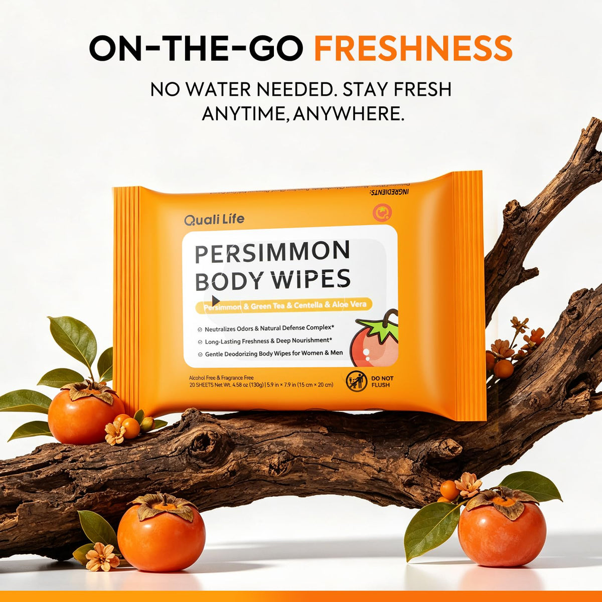 Persimmon Deodorant Wipes - Long-Lasting Odor Control - Fragrance-Free