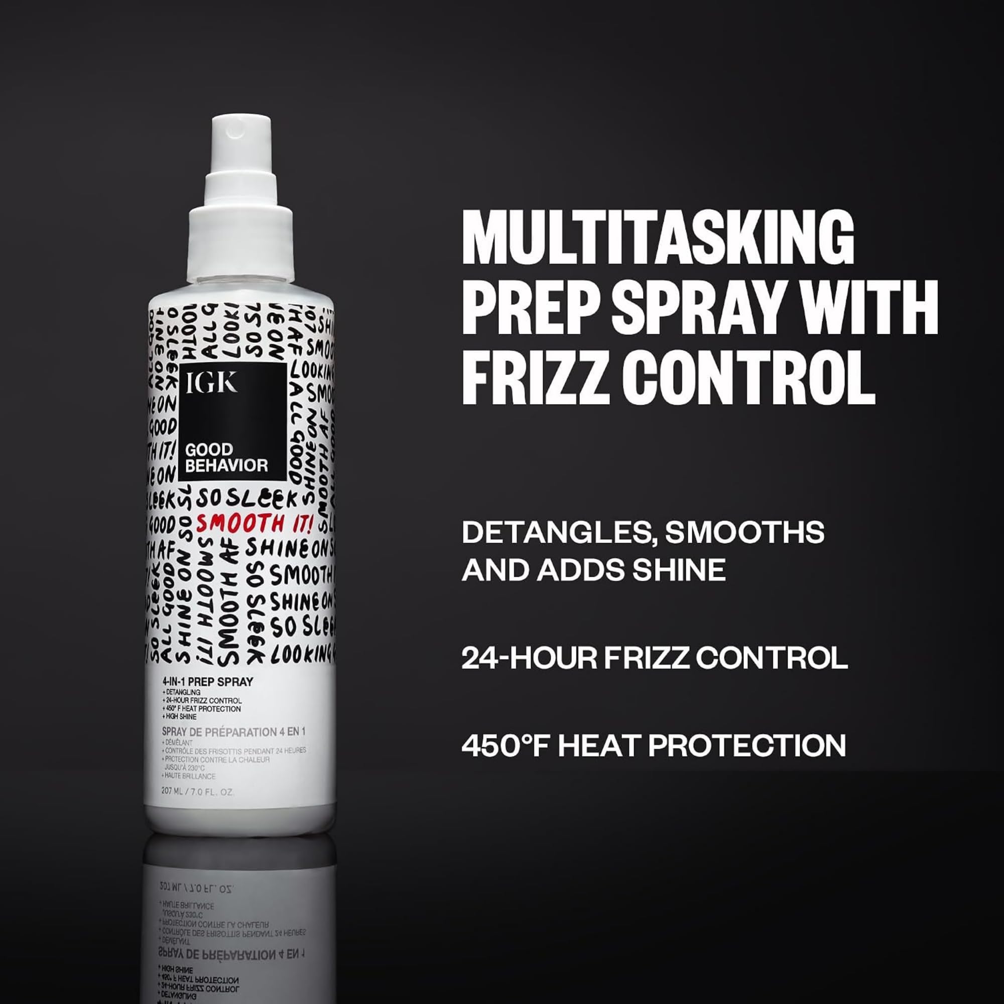 IGK Good Behavior 4-in-1 Prep Spray, Heat Protectant, Leave-In Detangler | Controls Frizz 24 Hours, Heat Protection + Shine, Weightless, Vegan, Full + Travel 7 Oz + 2 Oz
