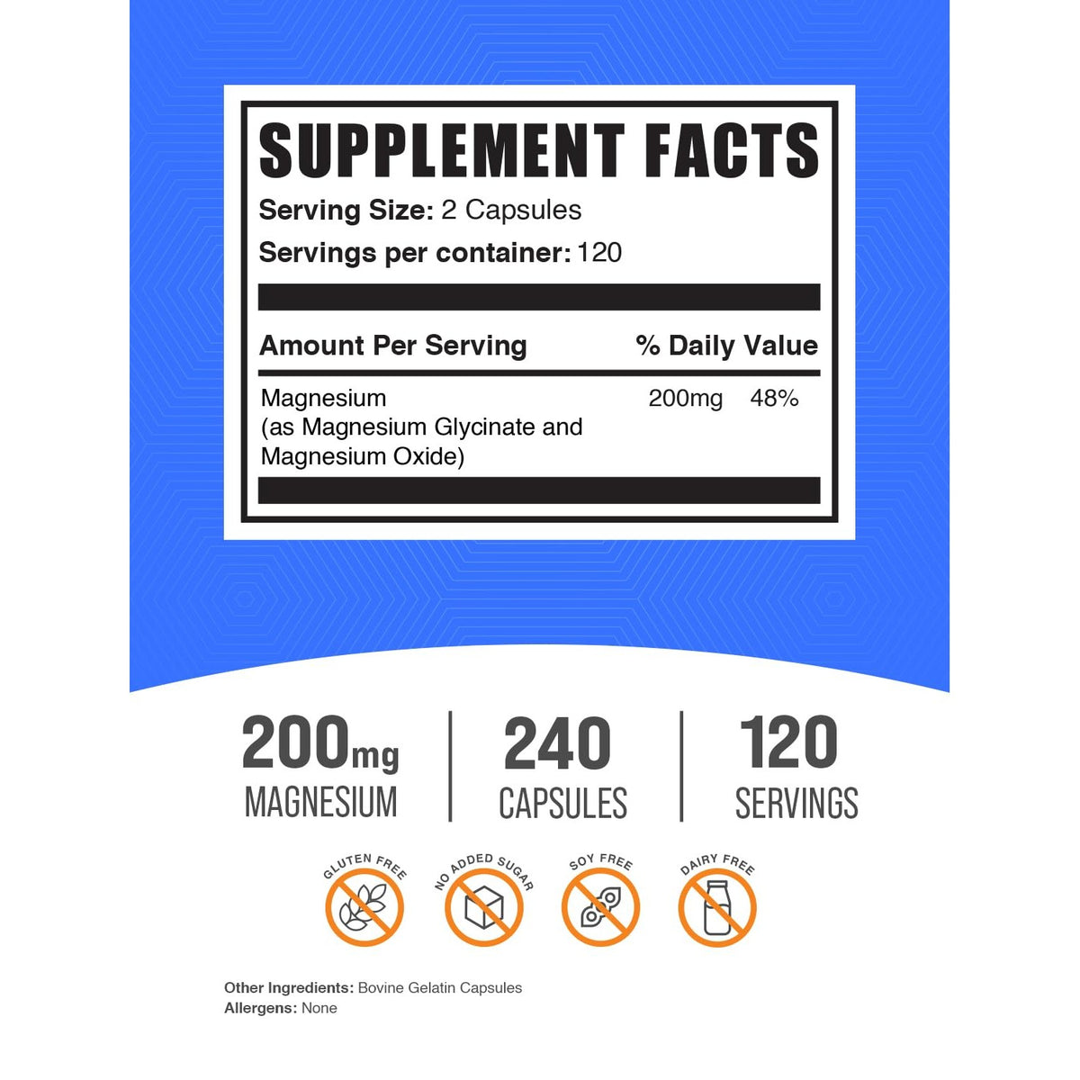 BulkSupplements.com Magnesium Glycinate Capsules - Magnesium Supplement, Magnesium Glycinate 200mg - Gluten Free, 2 Capsules per Serving, 240 Count (Pack of 1)