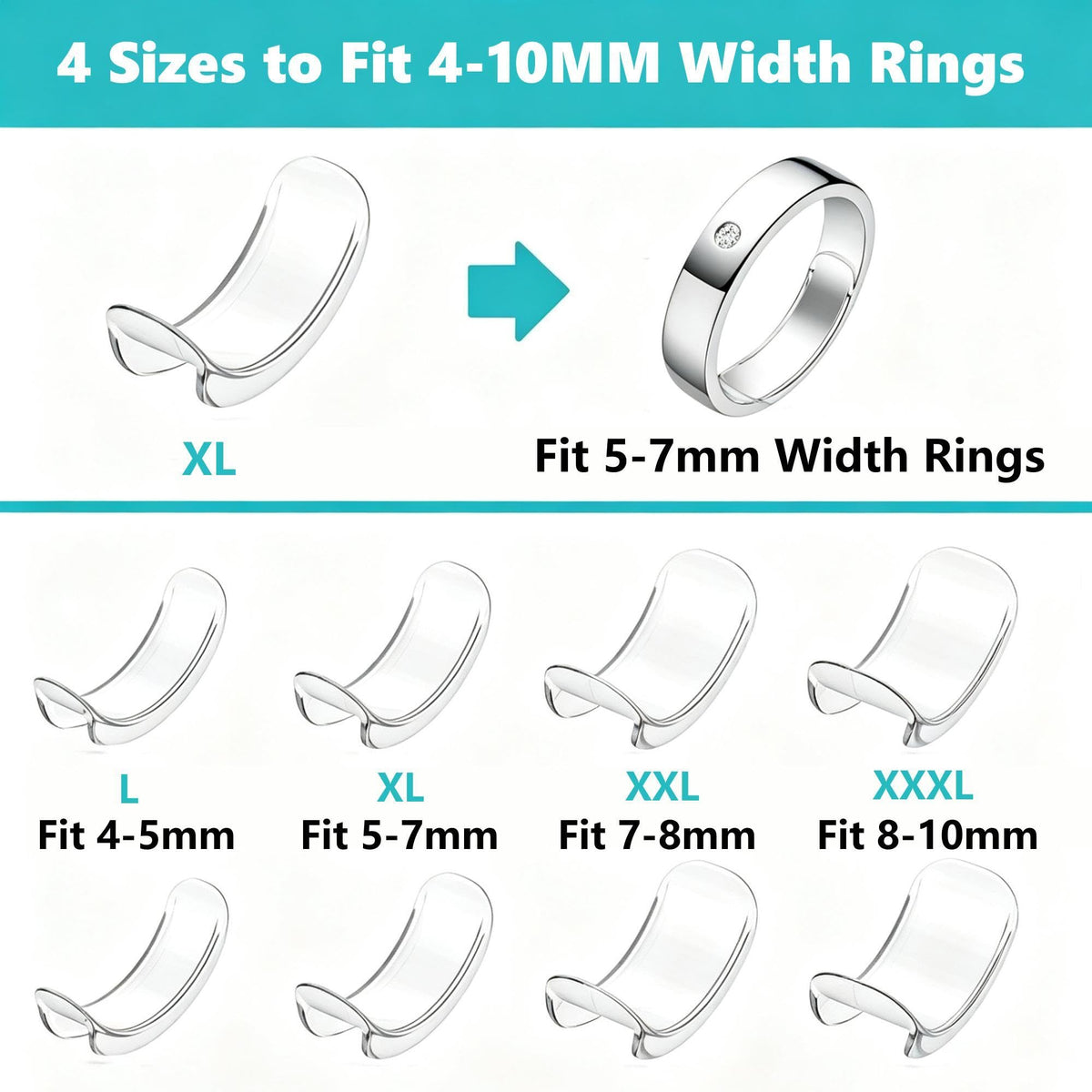 Ring Sizers for Loose Wide Rings - Invisible Clip-on Ring Size Adjusters