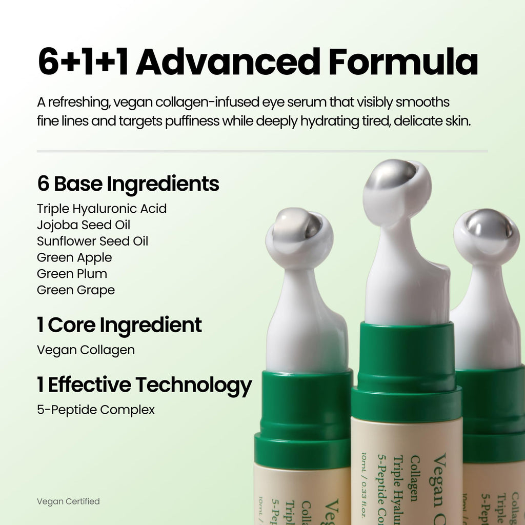 AXIS-Y Vegan Collagen Eye Serum with 2% Niacinamide, Peptides, 0.33 fl. oz. | Vegan Korean Eye Cream with Cooling Roller for Wrinkles, Fine Lines, Dark Circles, Puffiness & Deep Hydration
