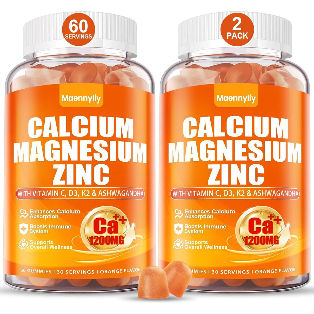 Calcium 1200 mg with Vitamin D3 for Adults - Calcium Citrate Gummies | with Vitamin D3, K2, Magnesium, Zinc, Boron, Copper and Ashwagandha - Extra Absorption Calcium Supplement for Women Men