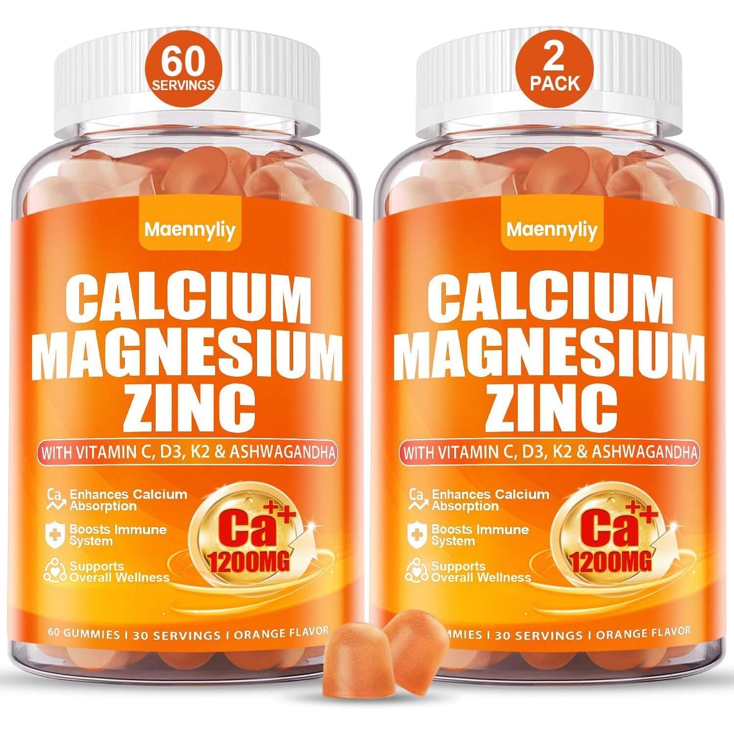 Calcium 1200 mg with Vitamin D3 for Adults - Calcium Citrate Gummies | with Vitamin D3, K2, Magnesium, Zinc, Boron, Copper and Ashwagandha - Extra Absorption Calcium Supplement for Women Men