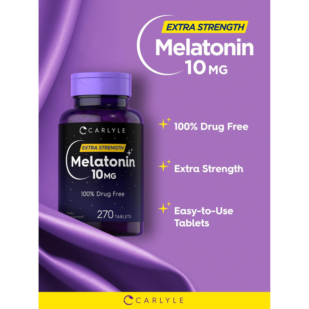 Carlyle Melatonin 10mg | 270 Tablets | with L-Theanine | Vegetarian, Non-GMO, Gluten Free Supplement