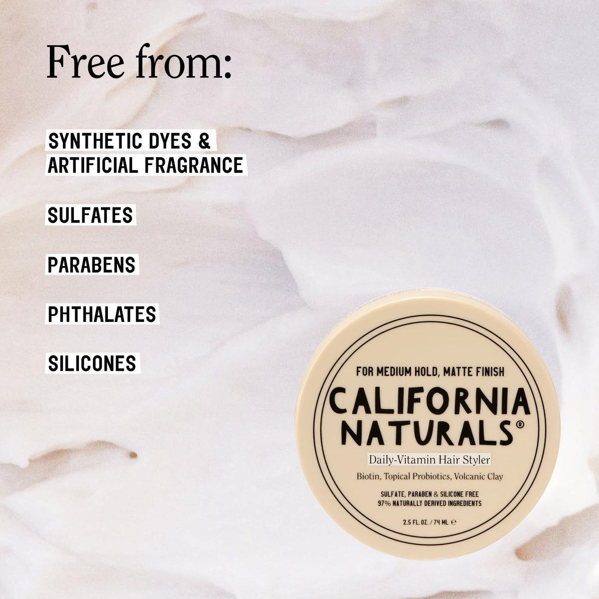 California Naturals Daily Vitamin Hair Styler for Frizzy Curly Hair, Light to Medium Hold with Biotin and Volcanic Clay, For Men and Women, Fragrance Free, Sulfate and Paraben Free, 2.5 oz