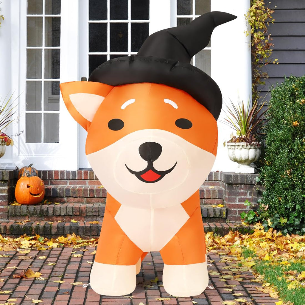 COMIN 4 FT Halloween Inflatable Wizard Corgi Dog Outdoor Decorations