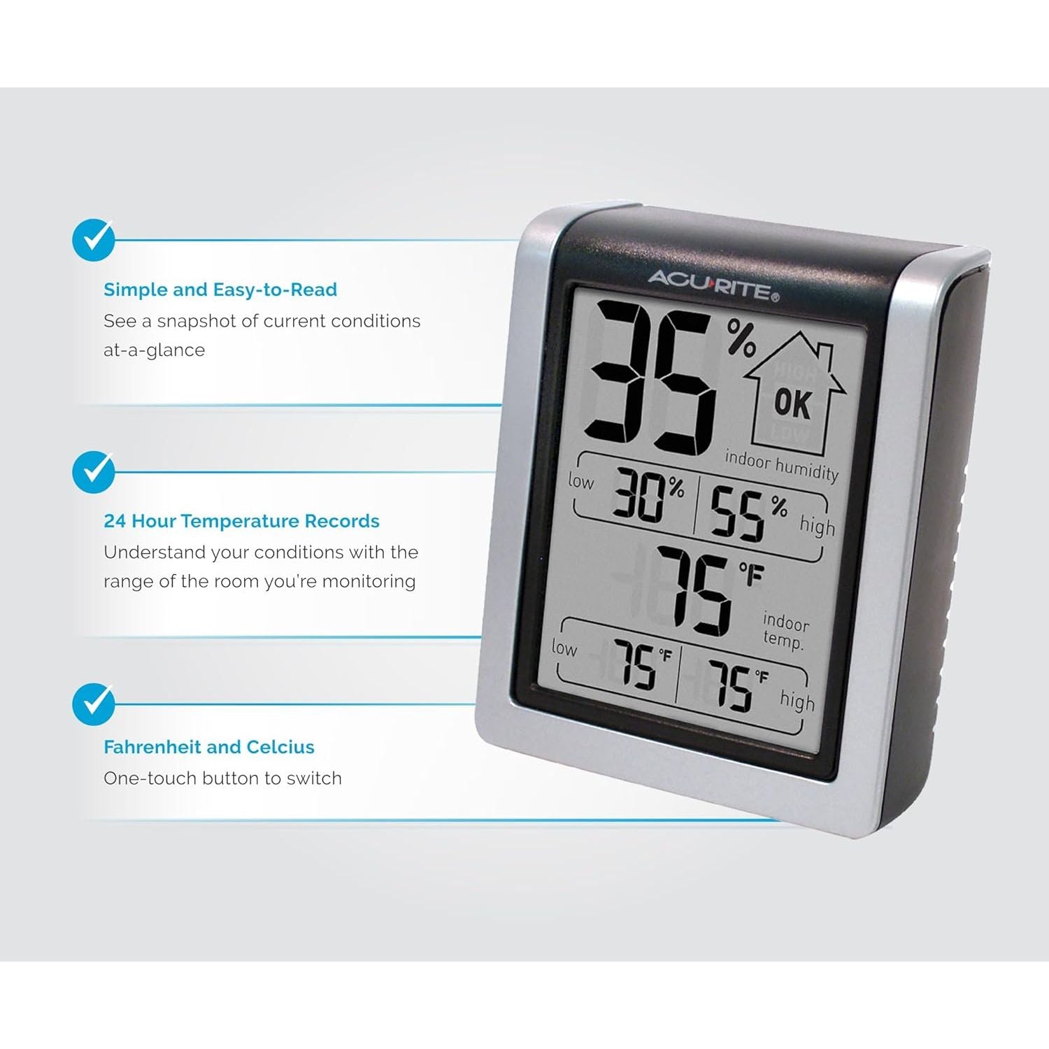 Buy now AcuRite Wireless Digital Indoor Thermometer and Hygrometer Monitor for Inside Temperature and Humidity Measurements (00613) at indiglob india