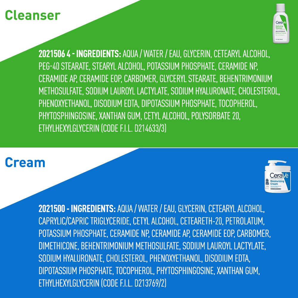 CeraVe Moisturizing Cream & Hydrating Facial Cleanser Set for Dry Skin | Travel Essentials Combo Pack with 1oz Cleanser and 16oz Cream with Pump For Dry Skin Relief