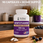 Dr. Berg Vitamin B1 Benfotiamine 300mg | 8-in-1 Nerve Support | 90 Capsules