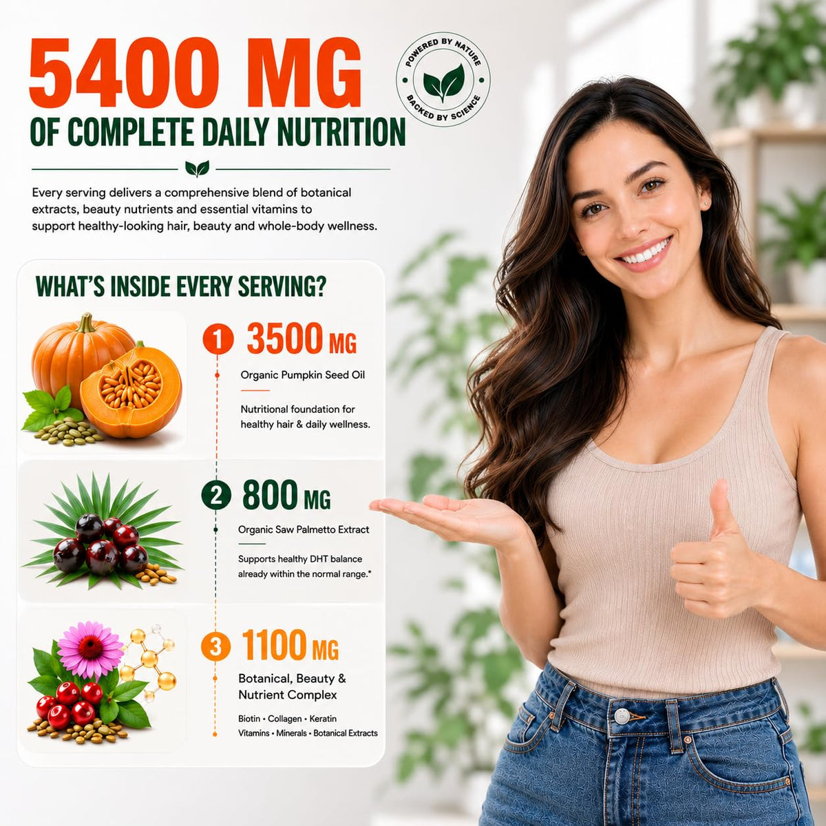 Cold Pressed Pumpkin Seed Oil with Saw Palmetto Capsules for Hair Support