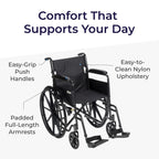 Drive Medical Silver Sport 1 Folding Transport Wheelchair, Black