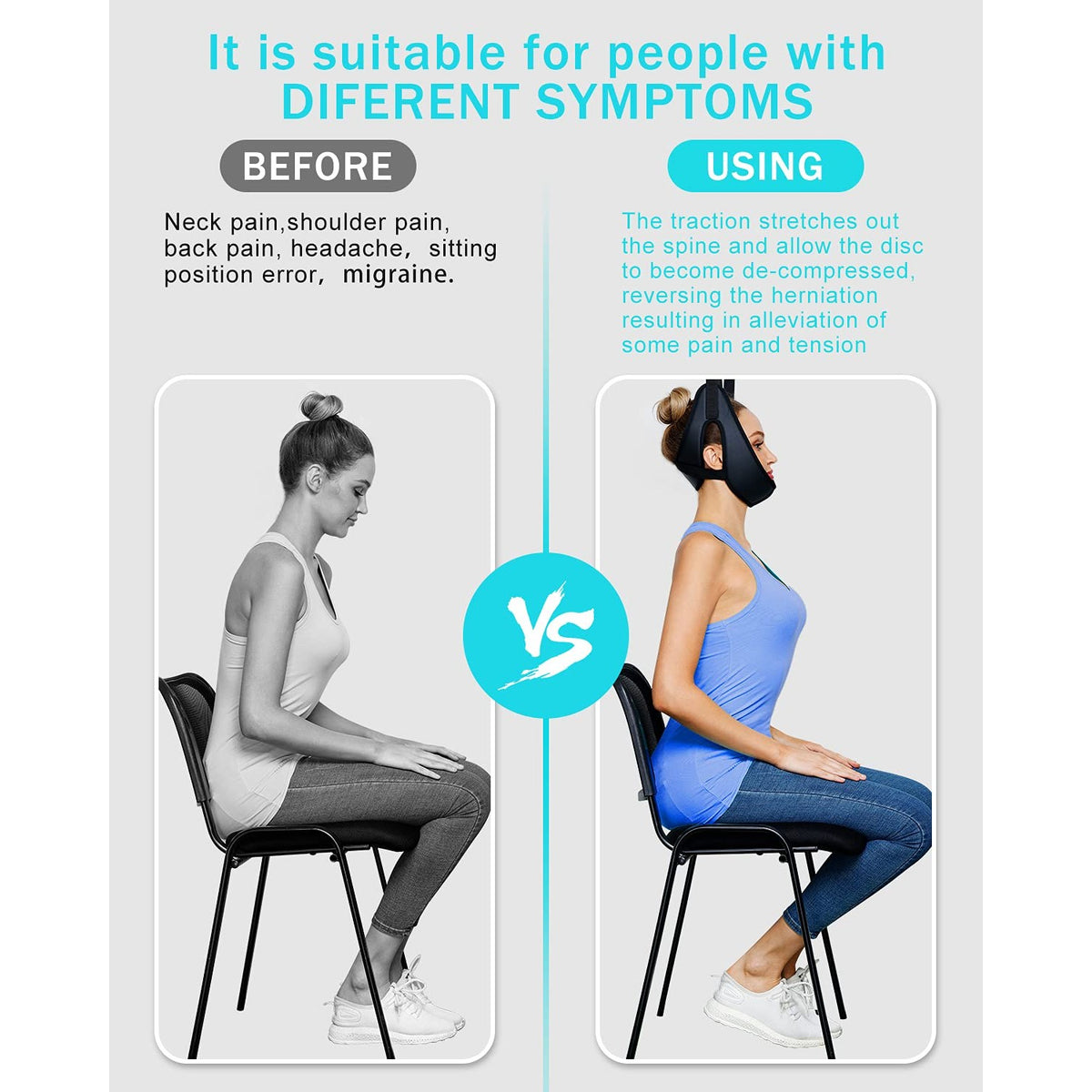 comness Cervical Neck Traction Device Over Door for Home Use, Portable Neck Stretcher Hammock for Neck Pain Relief, Physical Therapy AIDS for Neck Decompressor.