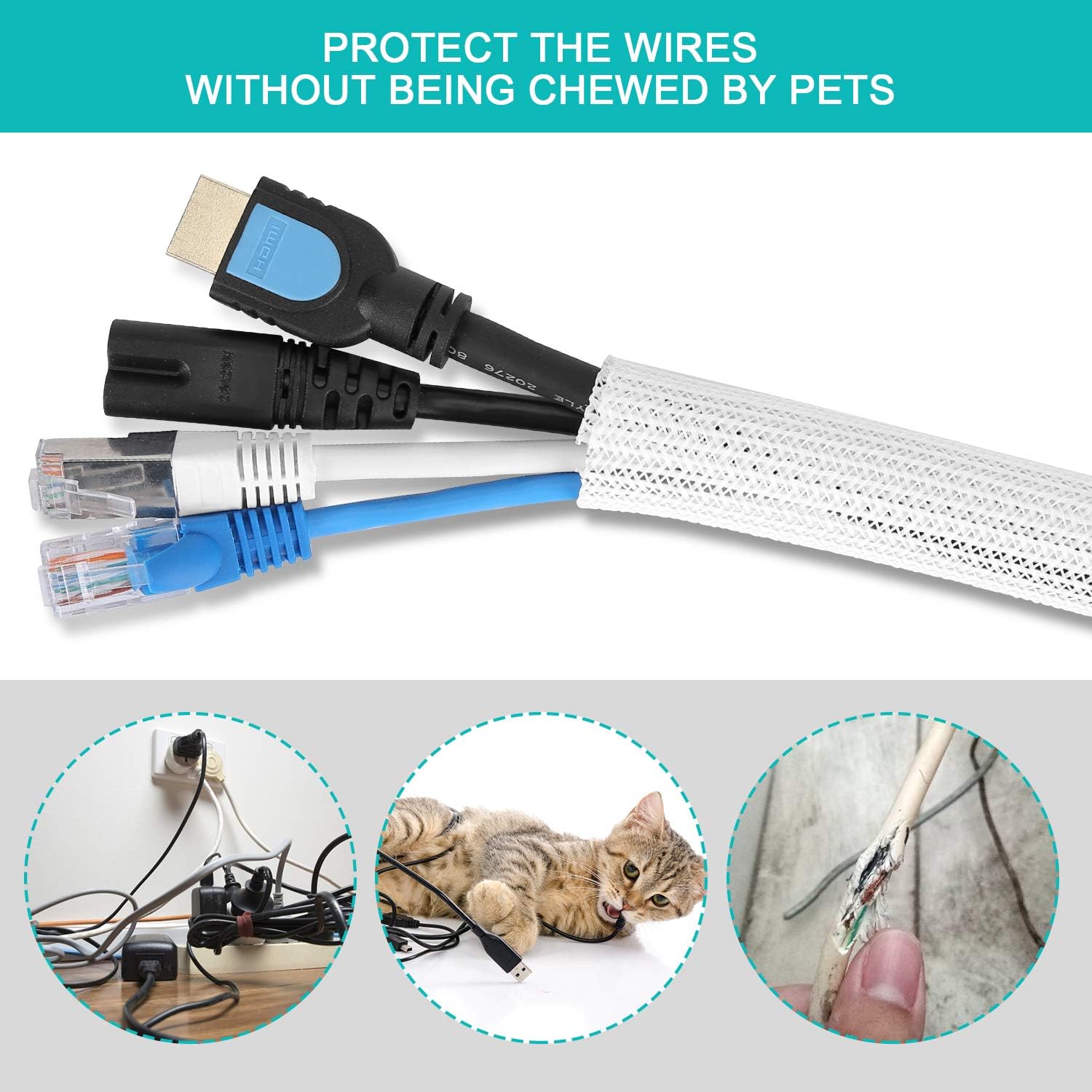 Buy now 6.6ft - 4/5 inch White Cable Sleeve, Cable Organizer for Desk PC TV Computer, Wire Protector Cable Wrap Cover, Cord Management for Home Office at indiglob india
