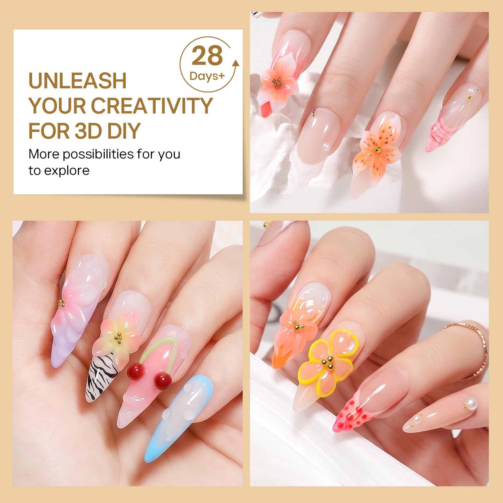 MIZHSE 3D Sculpting Gel, imported, perfect for creating stunning DIY nail art designs for 28+ days of wear.