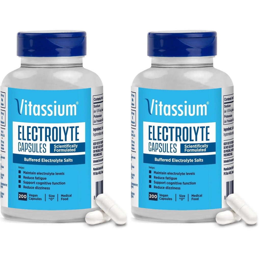 Vitassium Electrolytes Salt Pills for POTS Scientifically Formulated 100ct | Made for POTS & high sodium diets. Developed with patients, doctors and caregivers. 500mg sodium per 2-capsule serving.