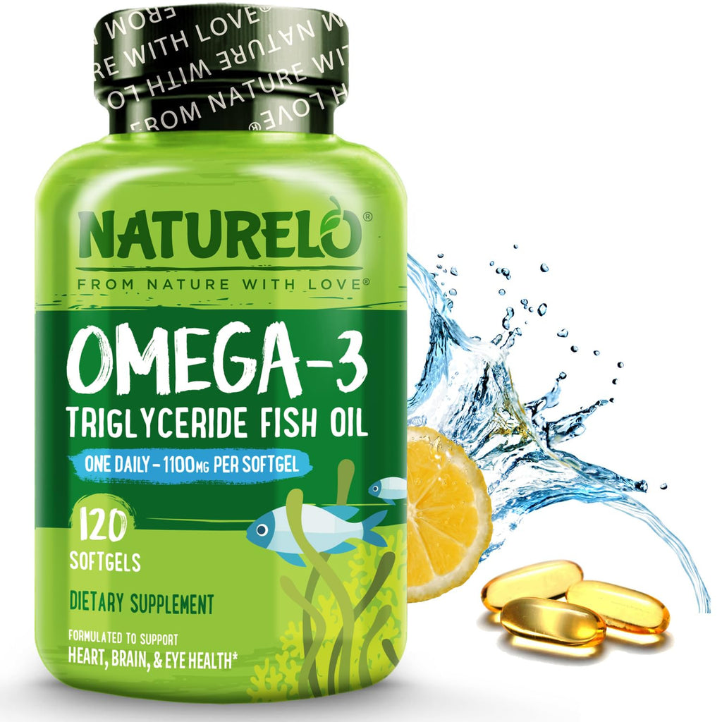 NATURELO Burpless Omega 3 Fish Oil Supplement, 1100mg, 60 Softgels | Triglyceride omega-3, omega 3 DHA EPA, liquid fish oil, 2 months supply
