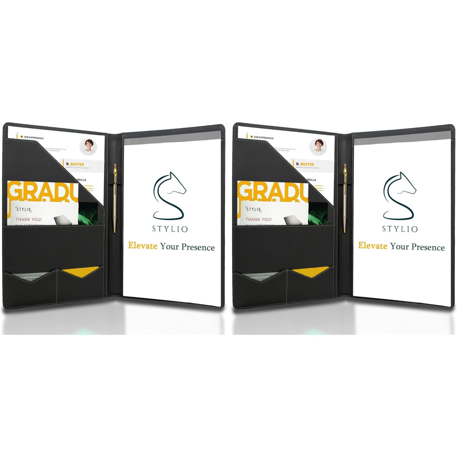 Buy now STYLIO Padfolio Portfolio Organizer Binder | Interview Resume Folder, Legal Document, Business Card Holder |w/Letter-Sized Notepad | Handsome Piano Noir Faux Leather Folio Matte Finish, Accent Stitch Padfolio (12.5" x 9.6" x 0.9") (Pack of 2) Black at indiglob india