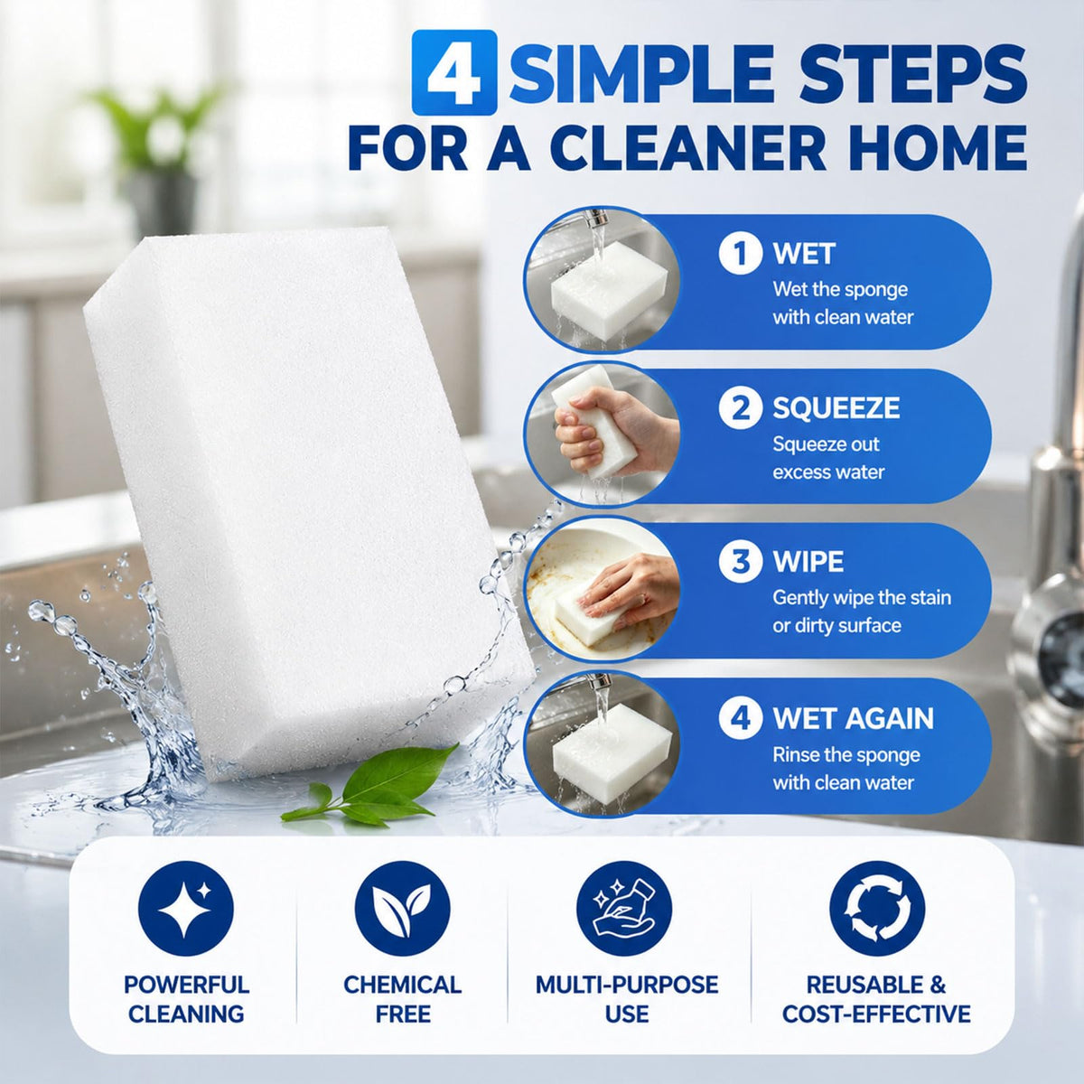 Magic Sponge - Heavy Duty Melamine Cleaning Sponge for Kitchen, Bathroom, Wall, Furniture - Non Scratch Multi Surface Cleaner (Milky White, 10 Pack 3.93“x2.36”x0.37)