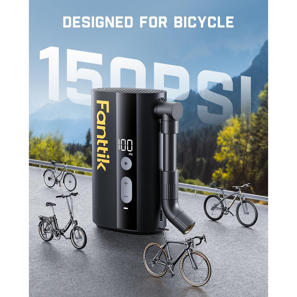 Fanttik X9 Ace Mini Electric Bike Pump, 150PSI, 32s Inflate, Auto Stop