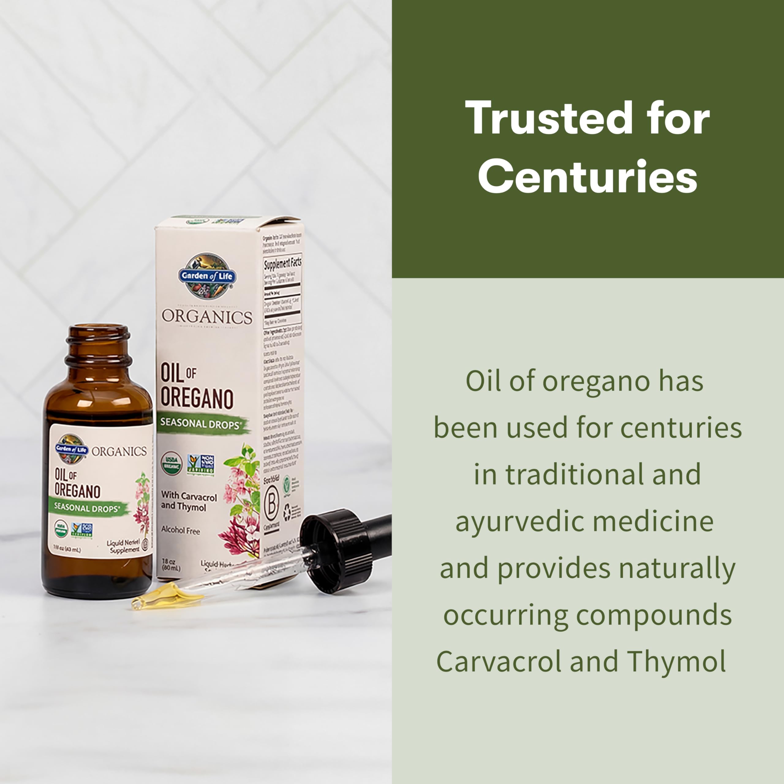 Garden of Life Organics Oil of Oregano Seasonal Drops 1fl oz (30 mL) Liquid, Concentrated Plant Based Immune Support - Alcohol-Free, Organic, Non-GMO, Vegan & Gluten Free Herbal Supplements