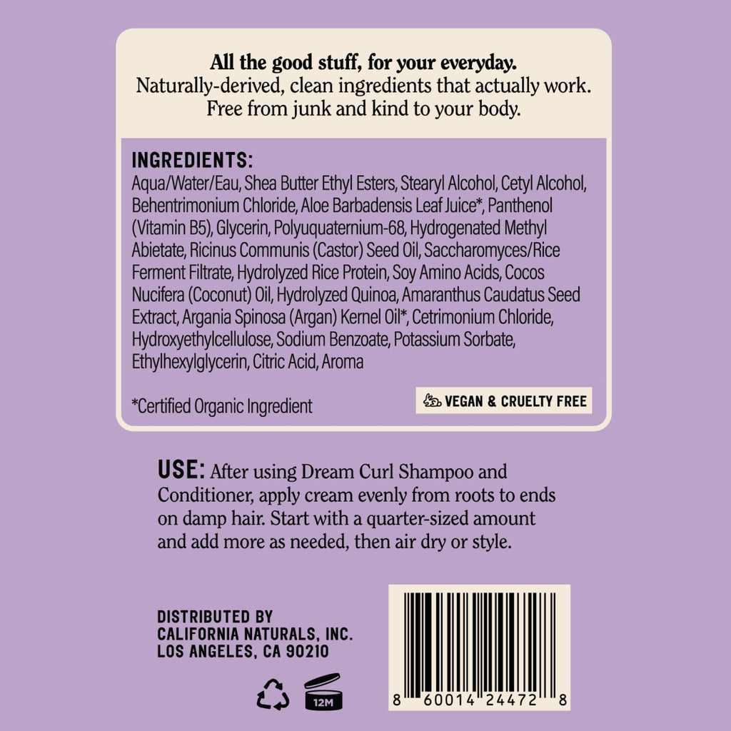 California Naturals Curl Defining Cream for Wavy Curly Coily Hair, Anti Frizz Curl Cream with Shea Butter and Castor Oil, Sulfate and Paraben Free, Natural, Vegan, Rose Garden, 8 oz