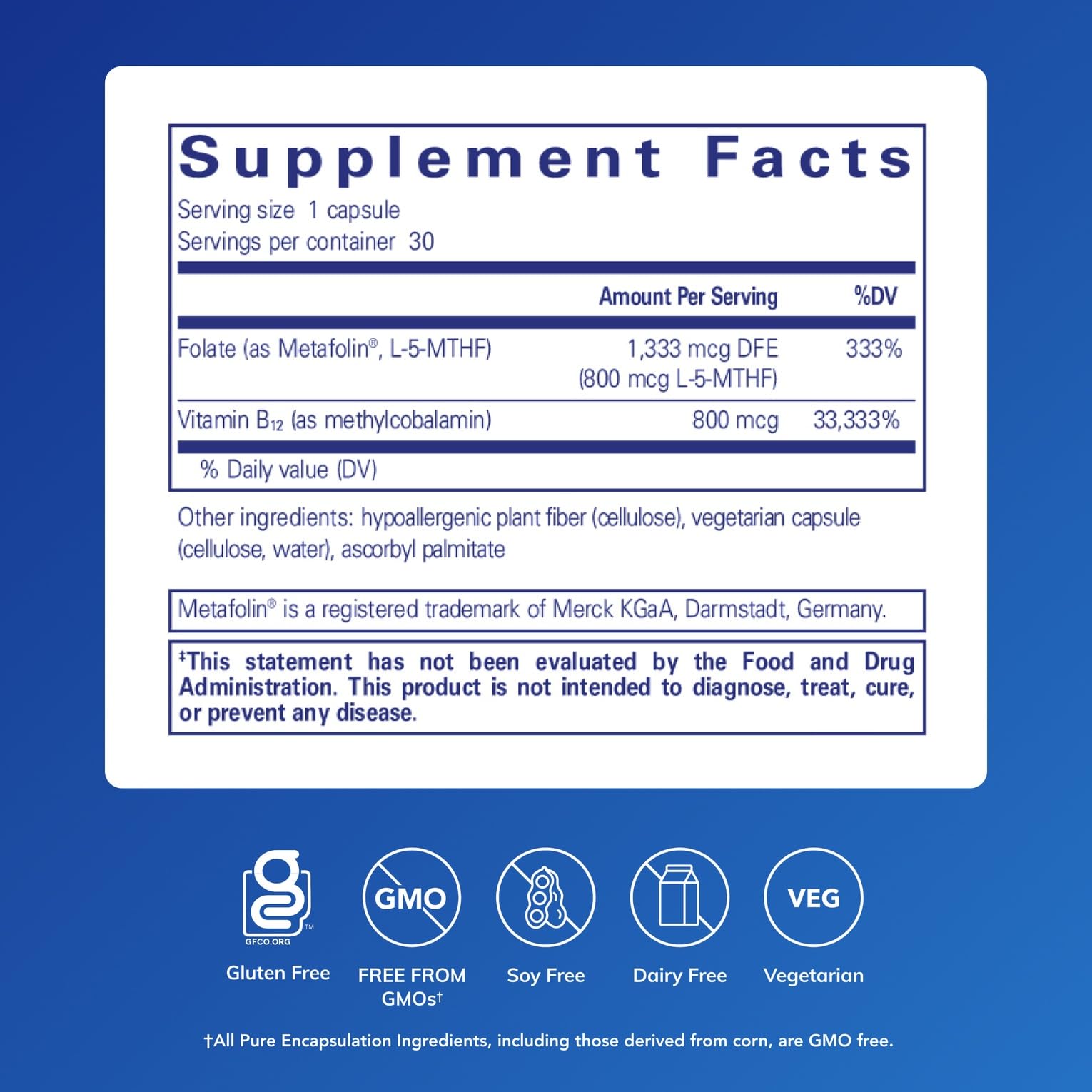 Pure Encapsulations B12 Folate, 30 Capsules | Energy Supplement to Support Nerves, Energy Metabolism and Cognitive Function Support*, with Vitamin B Folate as Metafolin