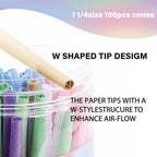 100 PACK Colorful Pre Rolled Cones| King Size Rolling Paper Cone with Loader and Packing Sticks
