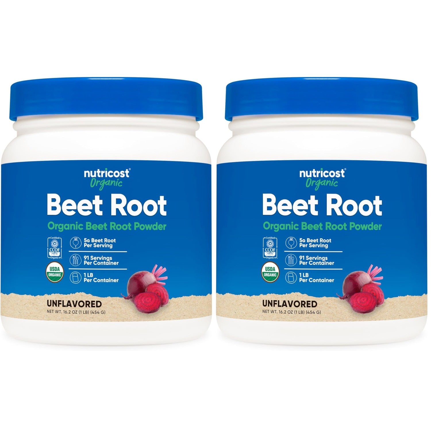 Nutricost Organic Beet Root Powder 1 LB - Vegan, Superfood, Certified USDA Organic (Pack of 2)