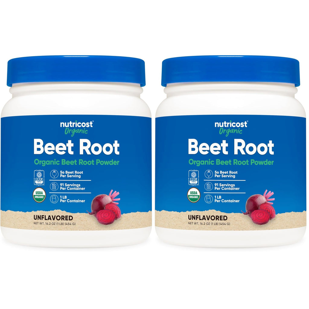 Nutricost Organic Beet Root Powder 1 LB - Vegan, Superfood, Certified USDA Organic (Pack of 2)