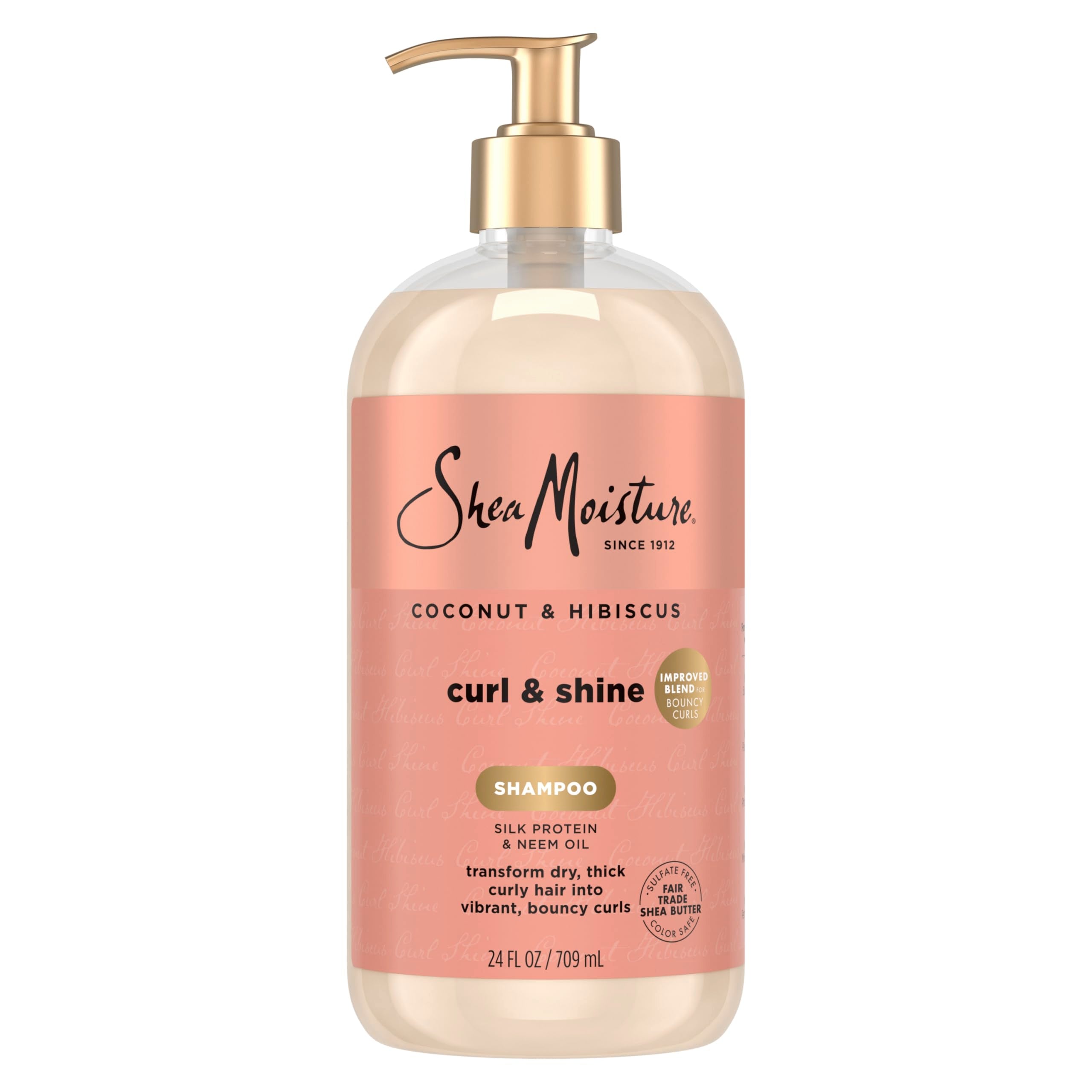 Shea Moisture Coconut & Hibiscus Shampoo for Curly Hair Hydrating 24oz | For curly hair - instantly hydrates, defines, and boosts shine with Coconut Oil, Neem Oil, and Silk Protein.