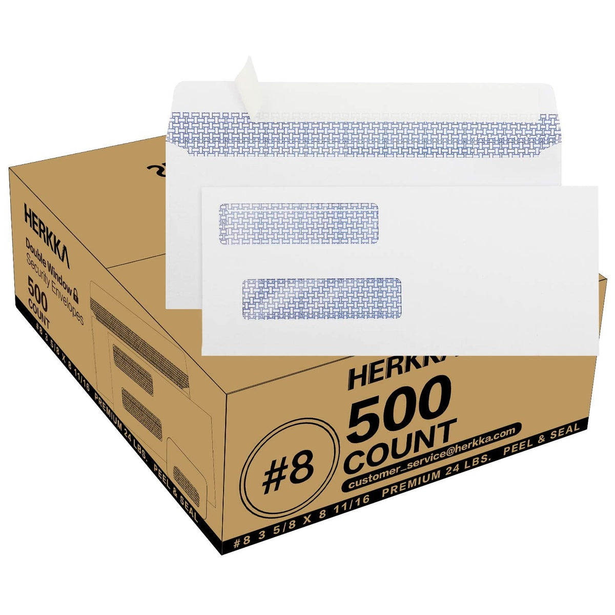 #8 Double Window Security Check Envelopes, No.8 Double Window Bussiness Envelopes Designed for QuickBooks Checks - Computer Printed Checks - 3 5/8 X 8 11/16 (NOT for INVOICES) - 24 LB - 500 PACK